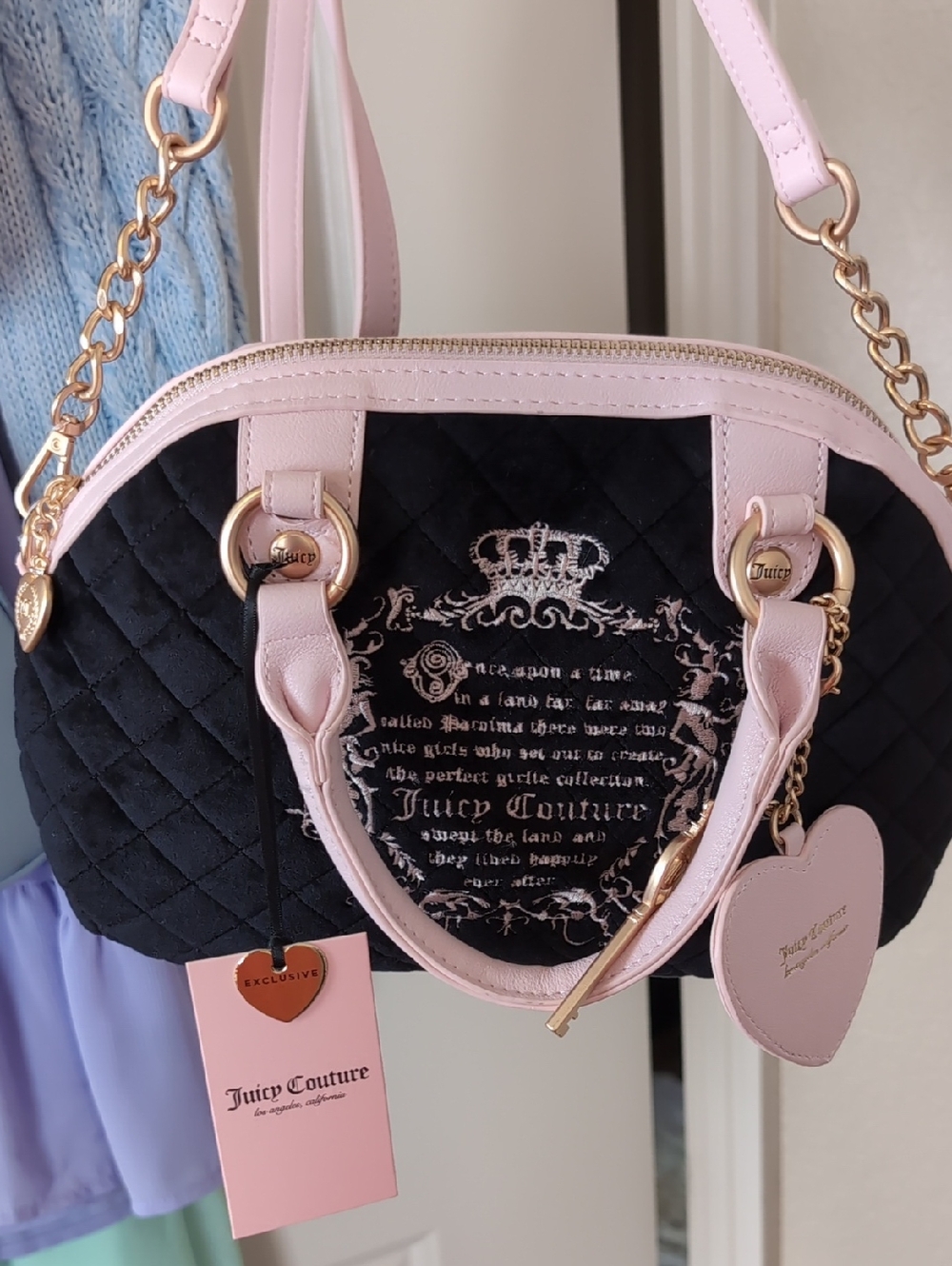 NWT Juicy Couture Black & Pink Fairy Tale Once Upon A Time Satchel Handbag